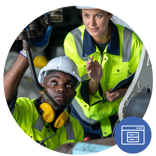 Existing data sources Two industrial workers wearing safety gear inspect machinery together in a factory setting, highlighting teamwork and technical maintenance.